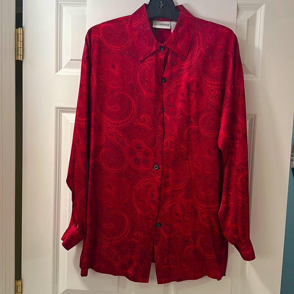 Red paisley silk blouse by Liz Claiborne. 100% silk. Size small, runs big.